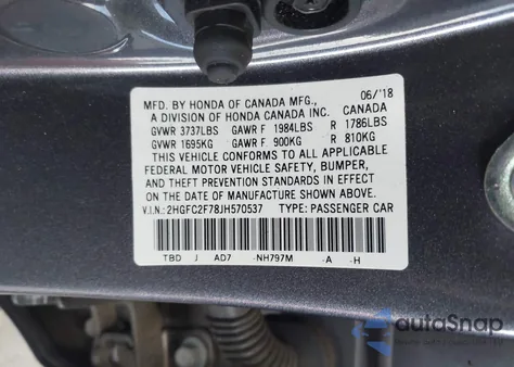 2018 Honda Civic Ex from USA, damaged, VIN 2HGFC2F78JH570537